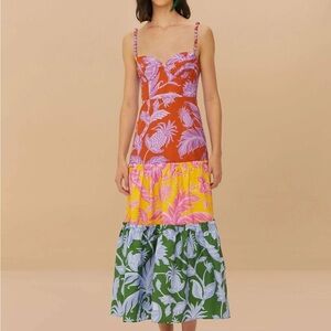 Farm Rio Mixed Tropical Swing Sleeveless Midi Dress